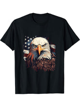 Sea Eagle US Flag Patriotic 4th Of July With Bald Eagle T-Shirt 180G 100% Cotton Printed Round Neck Short-Sleeve T-Shirt, Gifts for Men Dad Husband Grandpa, S-XXXL, Black