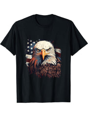 Sea Eagle US Flag Patriotic 4th Of July With Bald Eagle T-Shirt 180G 100% Cotton Printed Round Neck Short-Sleeve T-Shirt, Gifts for Men Dad Husband Grandpa, S-XXXL, Black