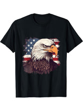 Sea Eagle US Flag Patriotic 4th Of July With Bald Eagle T-Shirt 180G 100% Cotton Printed Round Neck Short-Sleeve T-Shirt, Gifts for Men Dad Husband Grandpa, S-XXXL, Black