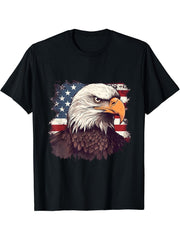 Sea Eagle US Flag Patriotic 4th Of July With Bald Eagle T-Shirt 180G 100% Cotton Printed Round Neck Short-Sleeve T-Shirt, Gifts for Men Dad Husband Grandpa, S-XXXL, Black