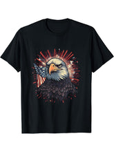 Sea Eagle US Flag Patriotic 4th Of July With Bald Eagle T-Shirt 180G 100% Cotton Printed Round Neck Short-Sleeve T-Shirt, Gifts for Men Dad Husband Grandpa, S-XXXL, Black