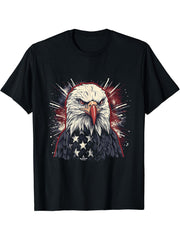 Sea Eagle US Flag Patriotic 4th Of July With Bald Eagle T-Shirt 180G 100% Cotton Printed Round Neck Short-Sleeve T-Shirt, Gifts for Men Dad Husband Grandpa, S-XXXL, Black