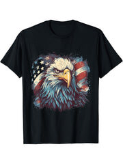 Sea Eagle US Flag Patriotic 4th Of July With Bald Eagle T-Shirt 180G 100% Cotton Printed Round Neck Short-Sleeve T-Shirt, Gifts for Men Dad Husband Grandpa, S-XXXL, Black