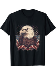 Sea Eagle US Flag Patriotic 4th Of July With Bald Eagle T-Shirt 180G 100% Cotton Printed Round Neck Short-Sleeve T-Shirt, Gifts for Men Dad Husband Grandpa, S-XXXL, Black