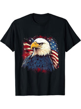 Sea Eagle US Flag Patriotic 4th Of July With Bald Eagle T-Shirt 180G 100% Cotton Printed Round Neck Short-Sleeve T-Shirt, Gifts for Men Dad Husband Grandpa, S-XXXL, Black