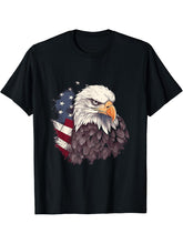 Sea Eagle US Flag Patriotic 4th Of July With Bald Eagle T-Shirt 180G 100% Cotton Printed Round Neck Short-Sleeve T-Shirt, Gifts for Men Dad Husband Grandpa, S-XXXL, Black