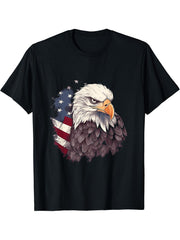 Sea Eagle US Flag Patriotic 4th Of July With Bald Eagle T-Shirt 180G 100% Cotton Printed Round Neck Short-Sleeve T-Shirt, Gifts for Men Dad Husband Grandpa, S-XXXL, Black