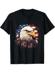 Sea Eagle US Flag Patriotic 4th Of July With Bald Eagle T-Shirt 180G 100% Cotton Printed Round Neck Short-Sleeve T-Shirt, Gifts for Men Dad Husband Grandpa, S-XXXL, Black
