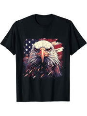 Sea Eagle US Flag Patriotic 4th Of July With Bald Eagle T-Shirt 180G 100% Cotton Printed Round Neck Short-Sleeve T-Shirt, Gifts for Men Dad Husband Grandpa, S-XXXL, Black