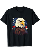Sea Eagle US Flag Patriotic 4th Of July With Bald Eagle T-Shirt 180G 100% Cotton Printed Round Neck Short-Sleeve T-Shirt, Gifts for Men Dad Husband Grandpa, S-XXXL, Black