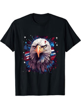 Sea Eagle US Flag Patriotic 4th Of July With Bald Eagle T-Shirt 180G 100% Cotton Printed Round Neck Short-Sleeve T-Shirt, Gifts for Men Dad Husband Grandpa, S-XXXL, Black