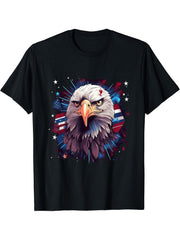 Sea Eagle US Flag Patriotic 4th Of July With Bald Eagle T-Shirt 180G 100% Cotton Printed Round Neck Short-Sleeve T-Shirt, Gifts for Men Dad Husband Grandpa, S-XXXL, Black