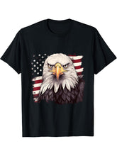 Sea Eagle US Flag Patriotic 4th Of July With Bald Eagle T-Shirt 180G 100% Cotton Printed Round Neck Short-Sleeve T-Shirt, Gifts for Men Dad Husband Grandpa, S-XXXL, Black