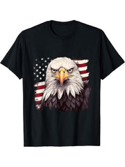 Sea Eagle US Flag Patriotic 4th Of July With Bald Eagle T-Shirt 180G 100% Cotton Printed Round Neck Short-Sleeve T-Shirt, Gifts for Men Dad Husband Grandpa, S-XXXL, Black
