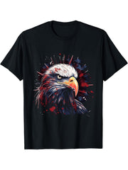 Sea Eagle US Flag Patriotic 4th Of July With Bald Eagle T-Shirt 180G 100% Cotton Printed Round Neck Short-Sleeve T-Shirt, Gifts for Men Dad Husband Grandpa, S-XXXL, Black