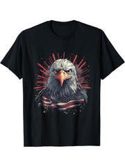 Sea Eagle US Flag Patriotic 4th Of July With Bald Eagle T-Shirt 180G 100% Cotton Printed Round Neck Short-Sleeve T-Shirt, Gifts for Men Dad Husband Grandpa, S-XXXL, Black