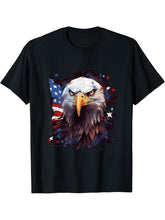 Sea Eagle US Flag Patriotic 4th Of July With Bald Eagle T-Shirt 180G 100% Cotton Printed Round Neck Short-Sleeve T-Shirt, Gifts for Men Dad Husband Grandpa, S-XXXL, Black