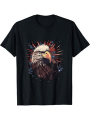Sea Eagle US Flag Patriotic 4th Of July With Bald Eagle T-Shirt 180G 100% Cotton Printed Round Neck Short-Sleeve T-Shirt, Gifts for Men Dad Husband Grandpa, S-XXXL, Black