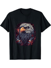 Sea Eagle US Flag Patriotic 4th Of July With Bald Eagle T-Shirt 180G 100% Cotton Printed Round Neck Short-Sleeve T-Shirt, Gifts for Men Dad Husband Grandpa, S-XXXL, Black