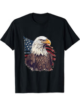 Sea Eagle US Flag Patriotic 4th Of July With Bald Eagle T-Shirt 180G 100% Cotton Printed Round Neck Short-Sleeve T-Shirt, Gifts for Men Dad Husband Grandpa, S-XXXL, Black