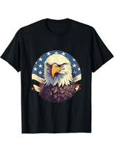 Sea Eagle US Flag Patriotic 4th Of July With Bald Eagle T-Shirt 180G 100% Cotton Printed Round Neck Short-Sleeve T-Shirt, Gifts for Men Dad Husband Grandpa, S-XXXL, Black