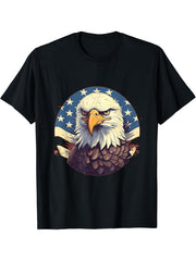 Sea Eagle US Flag Patriotic 4th Of July With Bald Eagle T-Shirt 180G 100% Cotton Printed Round Neck Short-Sleeve T-Shirt, Gifts for Men Dad Husband Grandpa, S-XXXL, Black