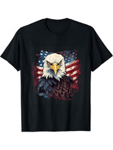 Sea Eagle US Flag Patriotic 4th Of July With Bald Eagle T-Shirt 180G 100% Cotton Printed Round Neck Short-Sleeve T-Shirt, Gifts for Men Dad Husband Grandpa, S-XXXL, Black