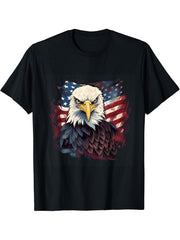 Sea Eagle US Flag Patriotic 4th Of July With Bald Eagle T-Shirt 180G 100% Cotton Printed Round Neck Short-Sleeve T-Shirt, Gifts for Men Dad Husband Grandpa, S-XXXL, Black