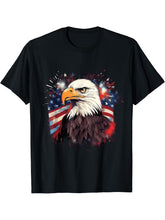 Sea Eagle US Flag Patriotic 4th Of July With Bald Eagle T-Shirt 180G 100% Cotton Printed Round Neck Short-Sleeve T-Shirt, Gifts for Men Dad Husband Grandpa, S-XXXL, Black
