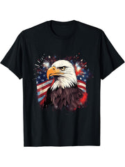 Sea Eagle US Flag Patriotic 4th Of July With Bald Eagle T-Shirt 180G 100% Cotton Printed Round Neck Short-Sleeve T-Shirt, Gifts for Men Dad Husband Grandpa, S-XXXL, Black