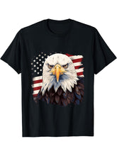 Sea Eagle US Flag Patriotic 4th Of July With Bald Eagle T-Shirt 180G 100% Cotton Printed Round Neck Short-Sleeve T-Shirt, Gifts for Men Dad Husband Grandpa, S-XXXL, Black
