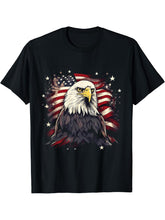 Sea Eagle US Flag Patriotic 4th Of July With Bald Eagle T-Shirt 180G 100% Cotton Printed Round Neck Short-Sleeve T-Shirt, Gifts for Men Dad Husband Grandpa, S-XXXL, Black