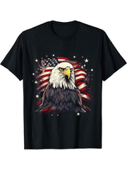 Sea Eagle US Flag Patriotic 4th Of July With Bald Eagle T-Shirt 180G 100% Cotton Printed Round Neck Short-Sleeve T-Shirt, Gifts for Men Dad Husband Grandpa, S-XXXL, Black
