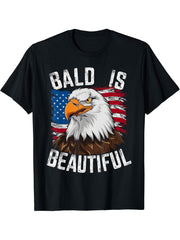 Bald Is Beautiful Independence Day Bald Eagle 4th of July T-Shirt 180G 100% Cotton Printed Round Neck Short-Sleeve T-Shirt, Gifts for Men Dad Husband Grandpa, S-XXXL, Black