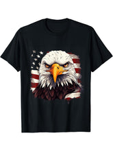 Sea Eagle US Flag Patriotic 4th Of July With Bald Eagle T-Shirt 180G 100% Cotton Printed Round Neck Short-Sleeve T-Shirt, Gifts for Men Dad Husband Grandpa, S-XXXL, Black