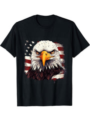 Sea Eagle US Flag Patriotic 4th Of July With Bald Eagle T-Shirt 180G 100% Cotton Printed Round Neck Short-Sleeve T-Shirt, Gifts for Men Dad Husband Grandpa, S-XXXL, Black
