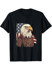 Sea Eagle US Flag Patriotic 4th Of July With Bald Eagle T-Shirt 180G 100% Cotton Printed Round Neck Short-Sleeve T-Shirt, Gifts for Men Dad Husband Grandpa, S-XXXL, Black