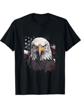 Sea Eagle US Flag Patriotic 4th Of July With Bald Eagle T-Shirt 180G 100% Cotton Printed Round Neck Short-Sleeve T-Shirt, Gifts for Men Dad Husband Grandpa, S-XXXL, Black