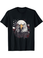 Sea Eagle US Flag Patriotic 4th Of July With Bald Eagle T-Shirt 180G 100% Cotton Printed Round Neck Short-Sleeve T-Shirt, Gifts for Men Dad Husband Grandpa, S-XXXL, Black