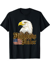 Bald Eagle USA Flag T-Shirt 180G 100% Cotton Printed Round Neck Short-Sleeve T-Shirt, Gifts for Men Dad Husband Grandpa, S-XXXL, Black