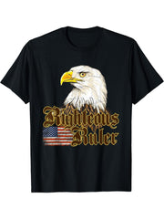 Bald Eagle USA Flag T-Shirt 180G 100% Cotton Printed Round Neck Short-Sleeve T-Shirt, Gifts for Men Dad Husband Grandpa, S-XXXL, Black