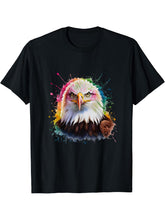 Bald Eagle Men Woman Colorful Watercolor Bald Eagle T-Shirt 180G 100% Cotton Printed Round Neck Short-Sleeve T-Shirt, Gifts for Men Dad Husband Grandpa, S-XXXL, Black