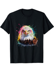 Bald Eagle Men Woman Colorful Watercolor Bald Eagle T-Shirt 180G 100% Cotton Printed Round Neck Short-Sleeve T-Shirt, Gifts for Men Dad Husband Grandpa, S-XXXL, Black