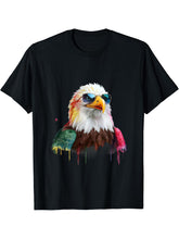 Bald Eagle Men Woman Colorful Watercolor Bald Eagle T-Shirt 180G 100% Cotton Printed Round Neck Short-Sleeve T-Shirt, Gifts for Men Dad Husband Grandpa, S-XXXL, Black