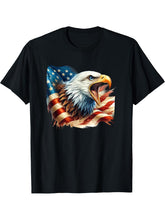 Majestic American Bald Eagle Emerging from the US Flag T-Shirt 180G 100% Cotton Printed Round Neck Short-Sleeve T-Shirt, Gifts for Men Dad Husband Grandpa, S-XXXL, Black