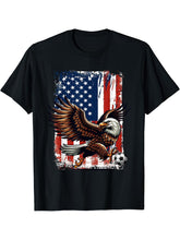 Vintage Bald Eagle Showing Soccer Skills American Flag Tee T-Shirt 180G 100% Cotton Printed Round Neck Short-Sleeve T-Shirt, Gifts for Men Dad Husband Grandpa, S-XXXL, Black