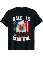 Bald Is Beautiful Independence Day Bald Eagle 4th of July T-Shirt 180G 100% Cotton Printed Round Neck Short-Sleeve T-Shirt, Gifts for Men Dad Husband Grandpa, S-XXXL, Black