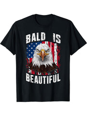 Bald Is Beautiful Independence Day Bald Eagle 4th of July T-Shirt 180G 100% Cotton Printed Round Neck Short-Sleeve T-Shirt, Gifts for Men Dad Husband Grandpa, S-XXXL, Black