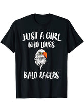 Just A Girl Who Loves Bald Eagles Bird Gift T-Shirt 180G 100% Cotton Printed Round Neck Short-Sleeve T-Shirt, Gifts for Men Dad Husband Grandpa, S-XXXL, Black