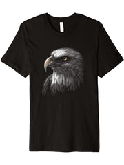 American Bald Eagle Face Premium T-Shirt 180G 100% Cotton Printed Round Neck Short-Sleeve T-Shirt, Gifts for Men Dad Husband Grandpa, S-XXXL, Black